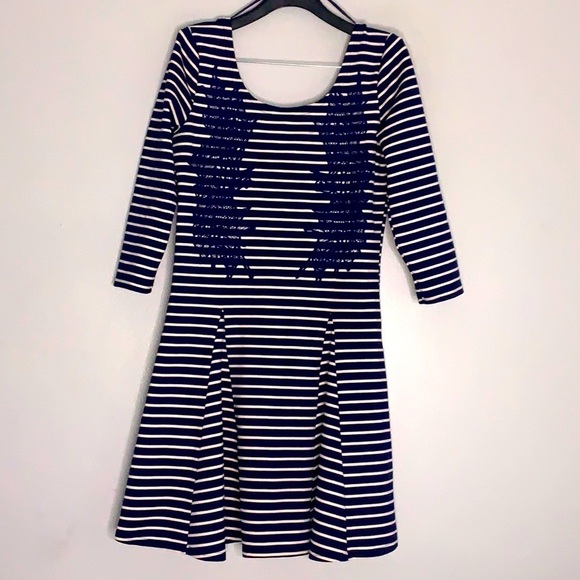 Free People Dress Striped Blue Lace Nautical Fit Flare Mini medium - Picture 1 of 8